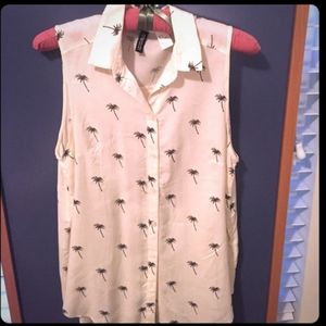 H&M ivory/cream palm tree blouse/button-down